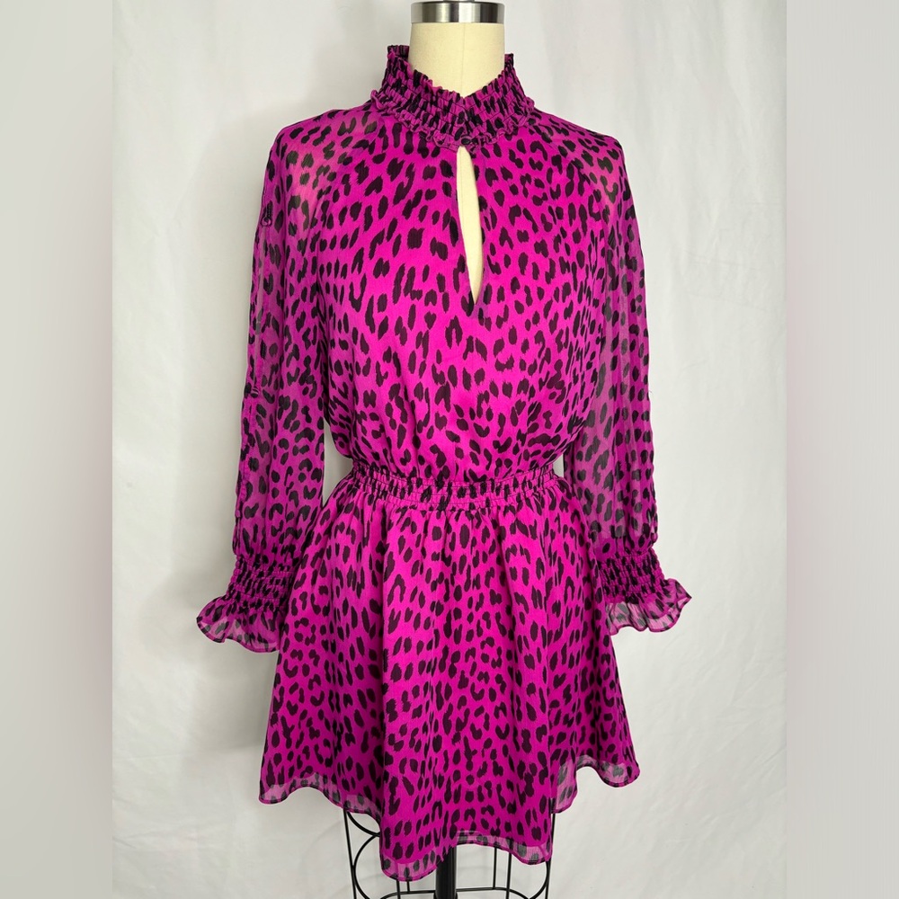 Rachel Roy Magenta Pink Leopard Ruffle Cutout Mini Dress Small